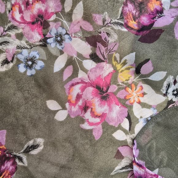 White House Black Market 12P Dress Fairy Floral Velvet Trim Y2K Green Asymmetric - Picture 15 of 16